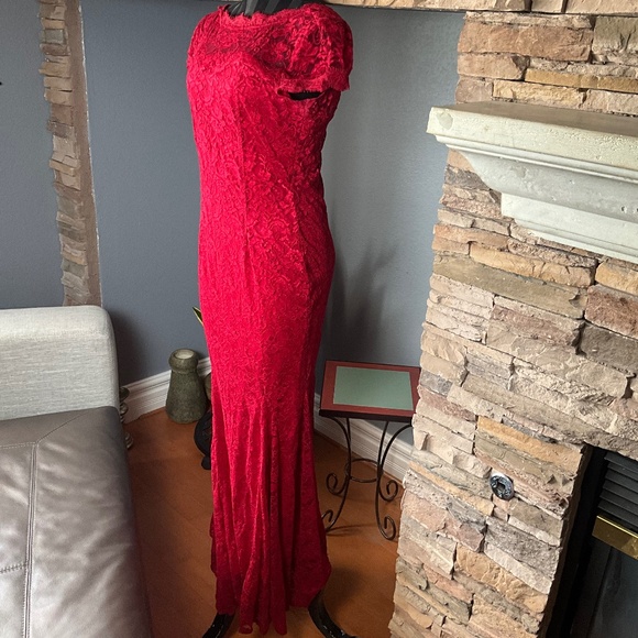 Whimsigoth Vamp Stretch Lace Maxi Gown Mermaid Fairygrunge Pinup Siren Red L - Picture 4 of 12